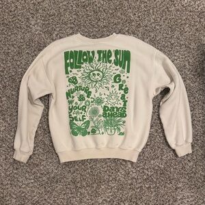 vintage indie urban outfitters cream crewneck with design on front and back